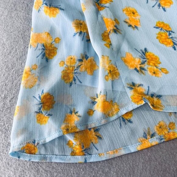 Lush Blue Yellow Floral Midi Dress Size Medium Flutter Sleeve Floral Tie Back - Picture 10 of 13